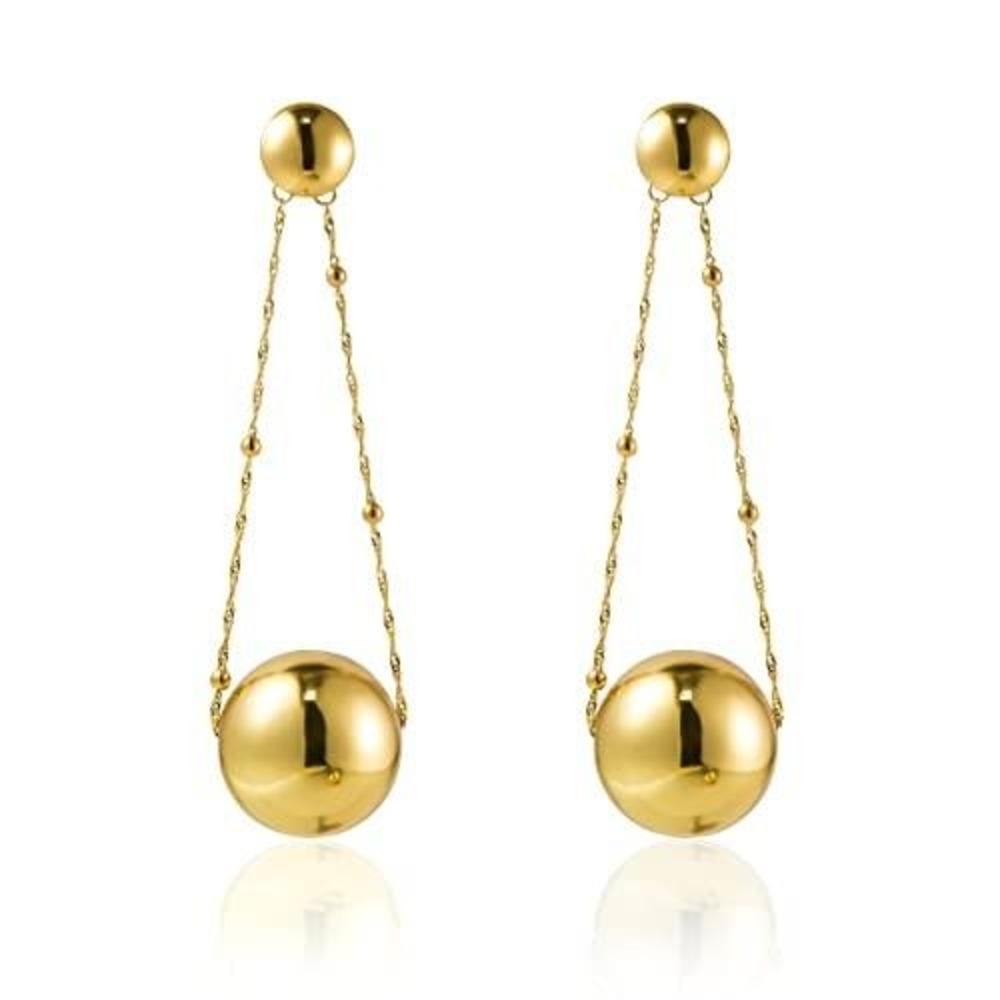 Gold Sphere Drop Earrings Kinetic Orb Beaded Chain Dangle Statement Jewelry